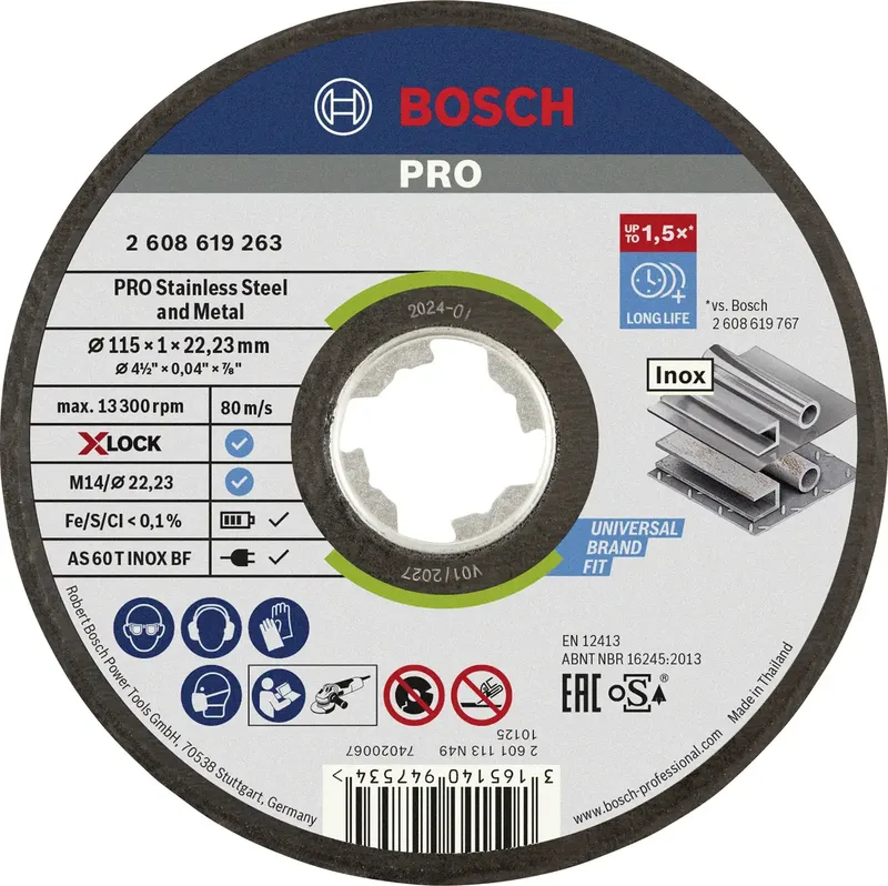 X-LOCK Trennscheibe 115x1x22mm Expert for Metal&Inox ger.VE25 2608619263 Trennscheibe gerade 115 mm 1 St. INOX, Metall von Bosch Professional – Produktbild