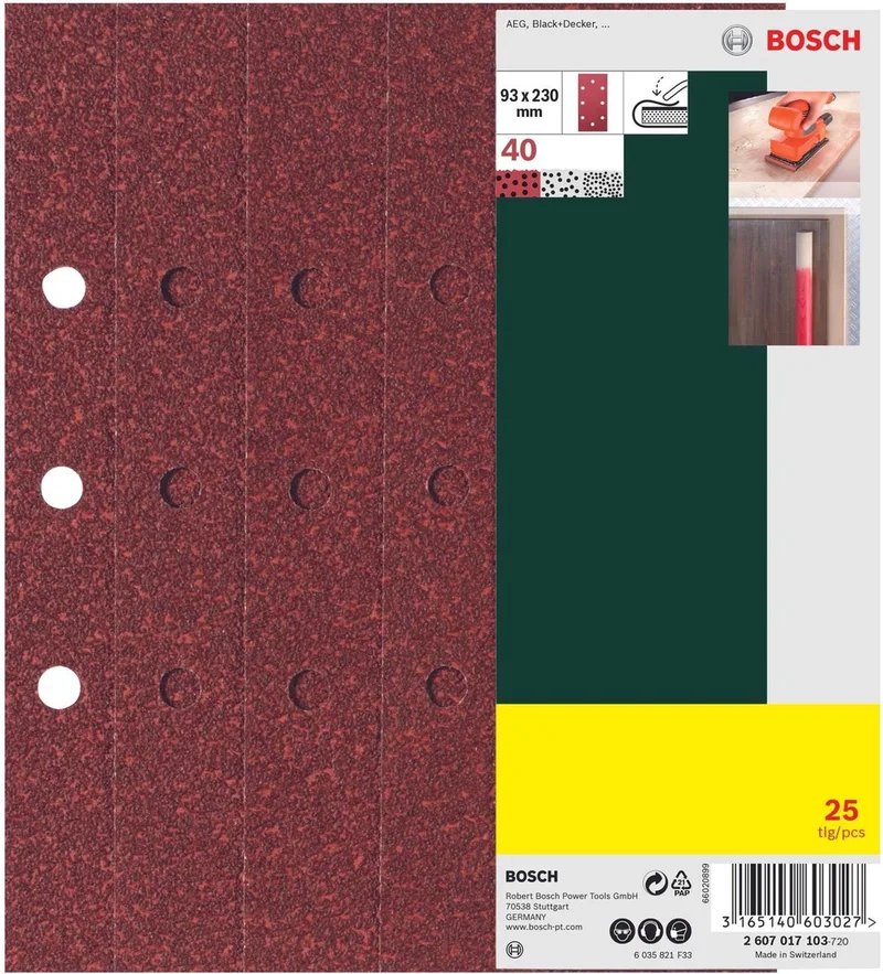 25-delige schuurbladenset - voor vlakschuurmachine - 93 x 230 mm - korrel 80 de Bosch Home & Garden – image du produit