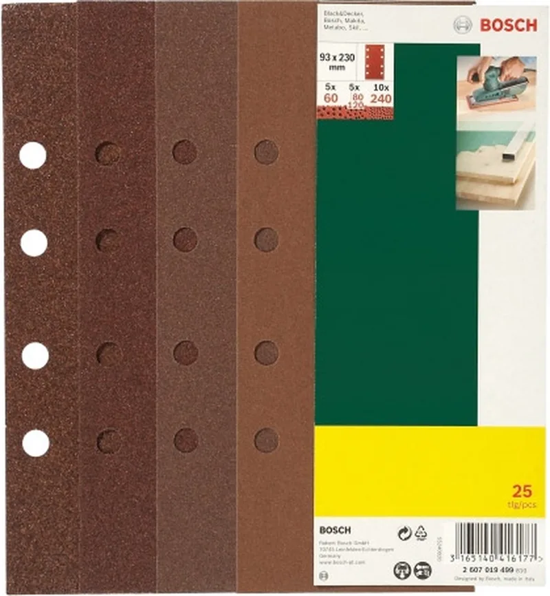 Papier abrasif pour ponceuse vibrante perforé Bosch Accessories 2607017100 Grain 120 (L x l) 230 mm x 93 mm 25 pc(s) de Bosch Home & Garden – image du produit