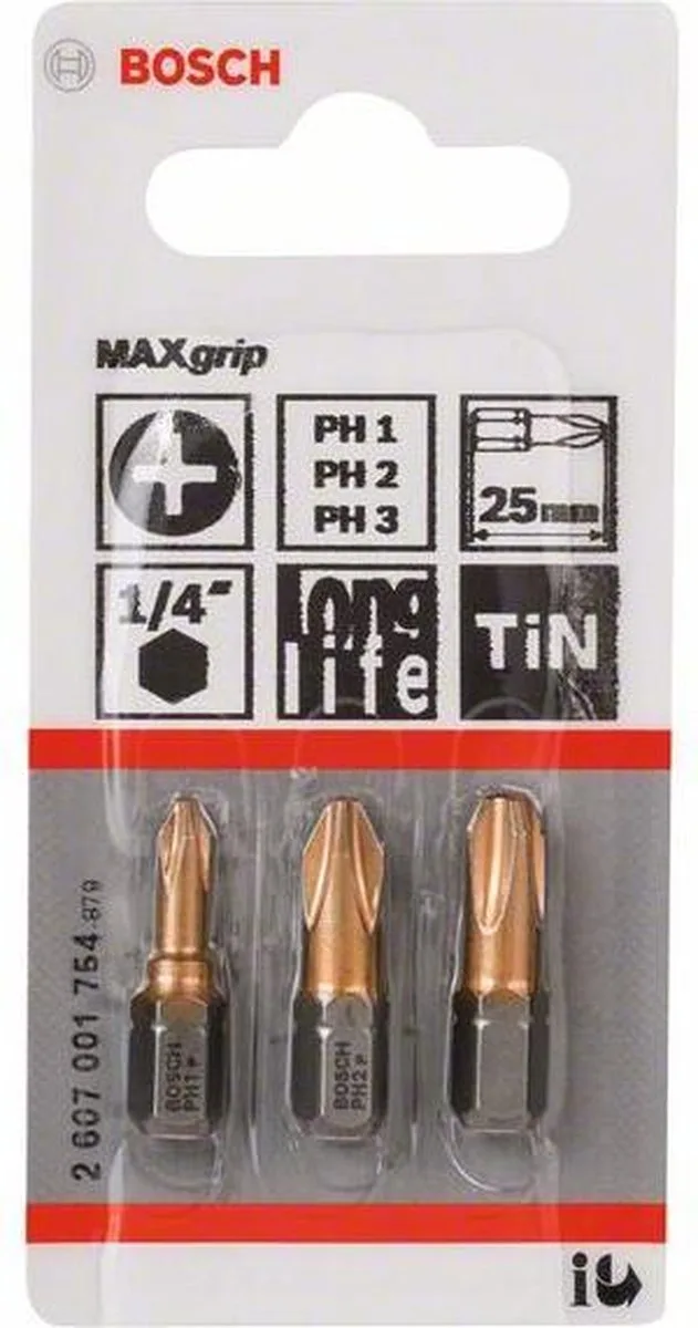3-delig bitset Max Grip (PH) PH1; PH2; PH3; 25 mm by Bosch – product image