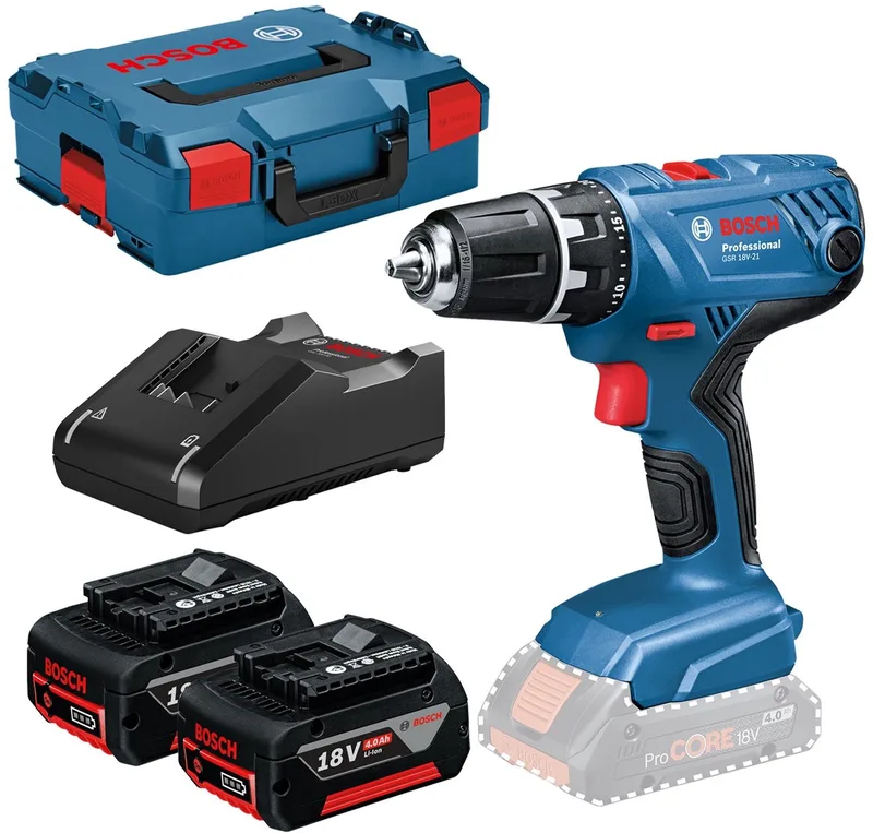 accuboormachine GSR 18V-21 / 2x 4.0 Ah accu + lader in L-Bo... de Bosch Professional – image du produit