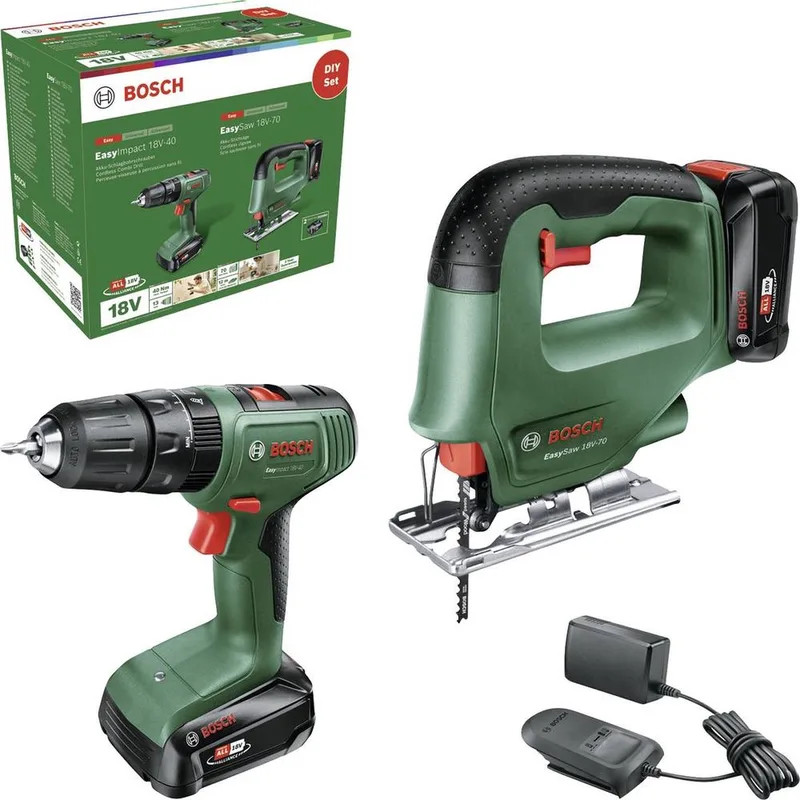 Akku-Schlagbohrschrauber EasyImpact 18V-40 & Akku-Stichsäge EasySaw 18V-70, Werkzeug-Set von Bosch Home & Garden – Produktbild