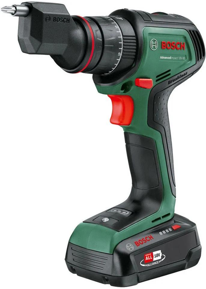 AdvancedImpact 18V-80 QuickSnap - Accuklopboorschroevendraaier - Inclusief Magnetische schroefhouder, excenteropzetstuk, haakse opzetstuk, 13 mm boorhouder, schroefbit - 2x 18V Li-Ion (2.5 Ah) accu, 45-min lader by Bosch Home & Garden – product image 4 of 5