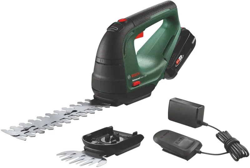 AdvancedShear 18V-10 accu buxus- en grasschaar - Incl. buxusschaarmes (20 cm) en grasschaarmes (10 cm) - Met 18 V accu en lader van Bosch – productafbeelding 1 van 6