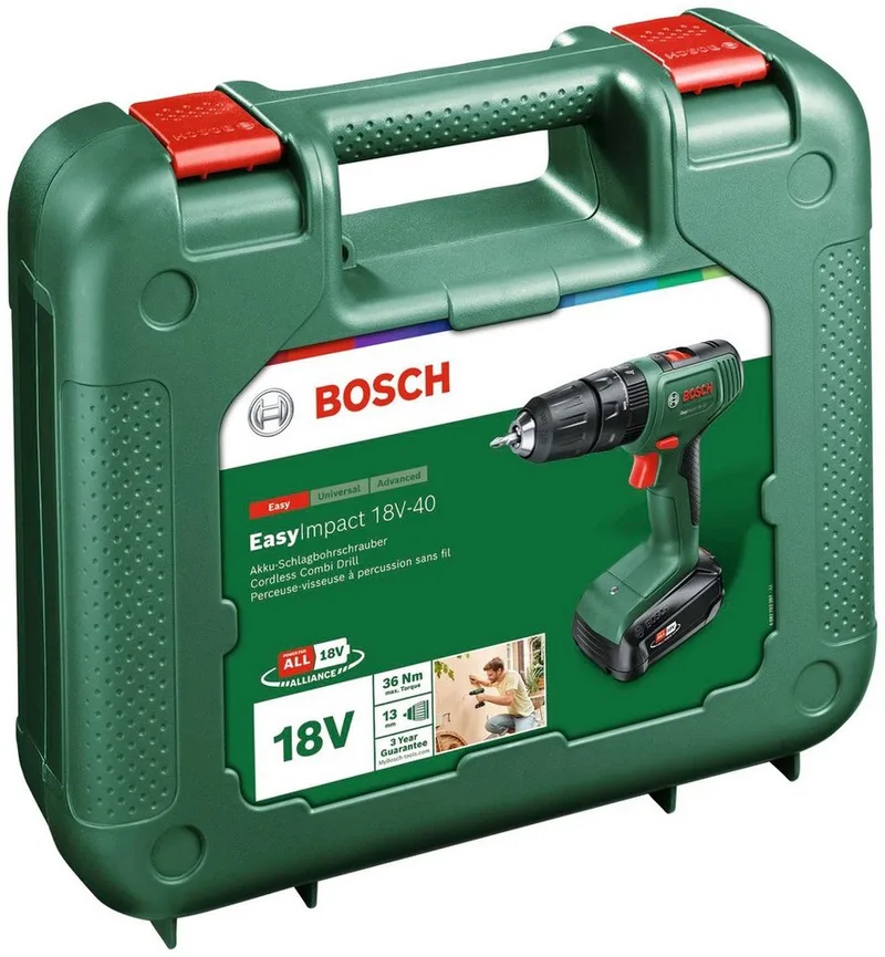 Akku-Schlagbohrschrauber EasyImpact 18V-40, Inkl. Koffer, mit Akku 18V/2Ah und Ladegerät de Bosch Home & Garden, Vert – image du produit 4 sur 5