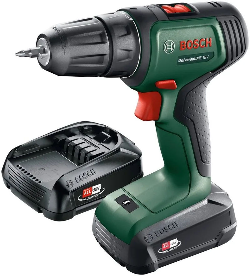 Akku-Schrauber Universaldrill 18V, 1450 U/min, 40 Nm, mit 2 Akkus und Ladegerät von Bosch Home & Garden, Grün – Produktbild 3 von 5