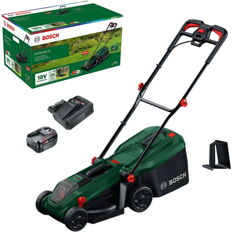 Akkurasenmäher ROTAK18V-32, 32 cm Schnittbreite, (inkl. Akku und Ladegerät), 3-in-1-Mäher für kleine bis mittelgroße Rasenflächen de Bosch Home & Garden – image du produit 1 sur 5