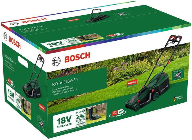 Akkurasenmäher ROTAK18V-34, 34 cm Schnittbreite, (inkl. Akku und Ladegerät), Kraftvoller 3-in-1-Mäher für kleine bis mittelgroße Rasenflächen fra Bosch Home & Garden – produktbillede 4 af 5