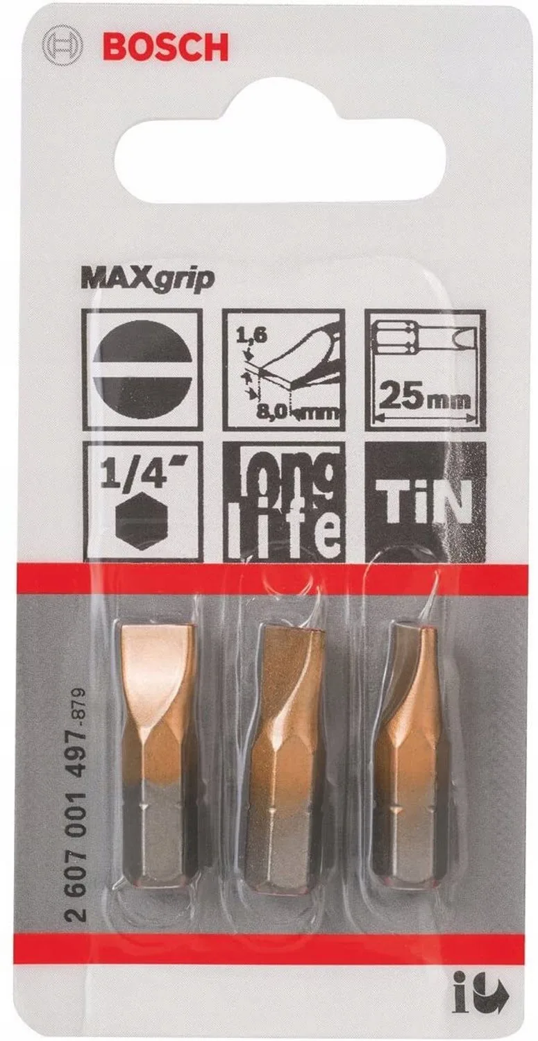 Bit Max Grip S 1,6x8,0, 25 mm - 3 stuks van Bosch – productafbeelding