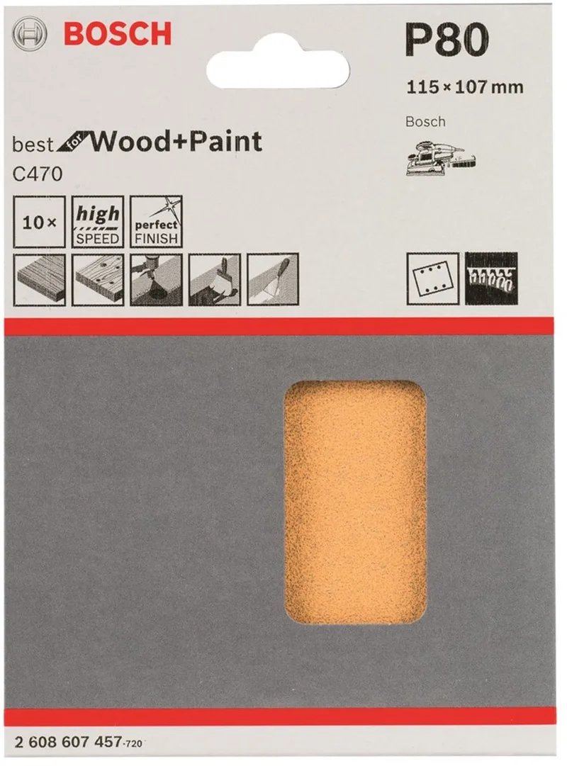 Bosch 10-delige schuurbladenset 115 x 107 mm, best wood+paint - korrel 80 von Bosch Professional – Produktbild