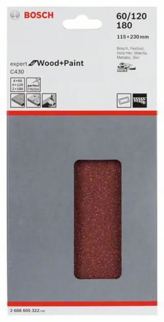 Bosch - 10-delige schuurbladset 115 x 230 mm, 4x60; 4x120; 2x180 by Bosch Professional – product image 2 of 2