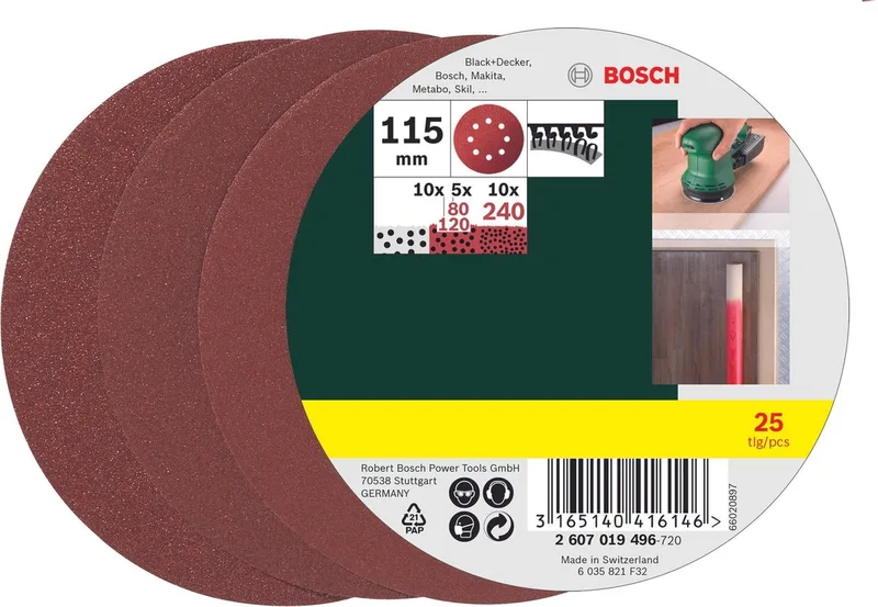 Bosch 25-delige schuurbladenset voor excenterschuurmachines 115 mm - korrel 80; 120; 240 de Bosch Professional – image du produit 1 sur 2