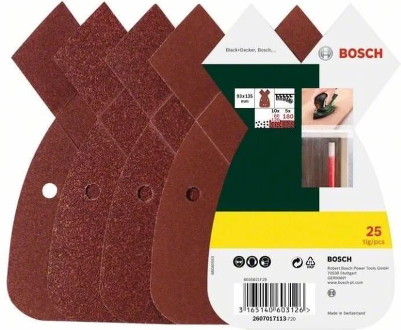 Bosch 25-delige schuurbladenset voor multischuurmachines - korrel 80; 120; 180 de Bosch Professional – image du produit 1 sur 2