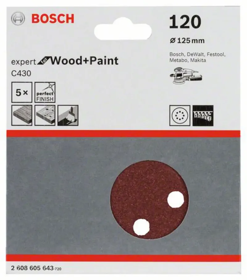 Bosch - 5-delige schuurbladenset 125 mm, 120 de Bosch Professional – image du produit 2 sur 2