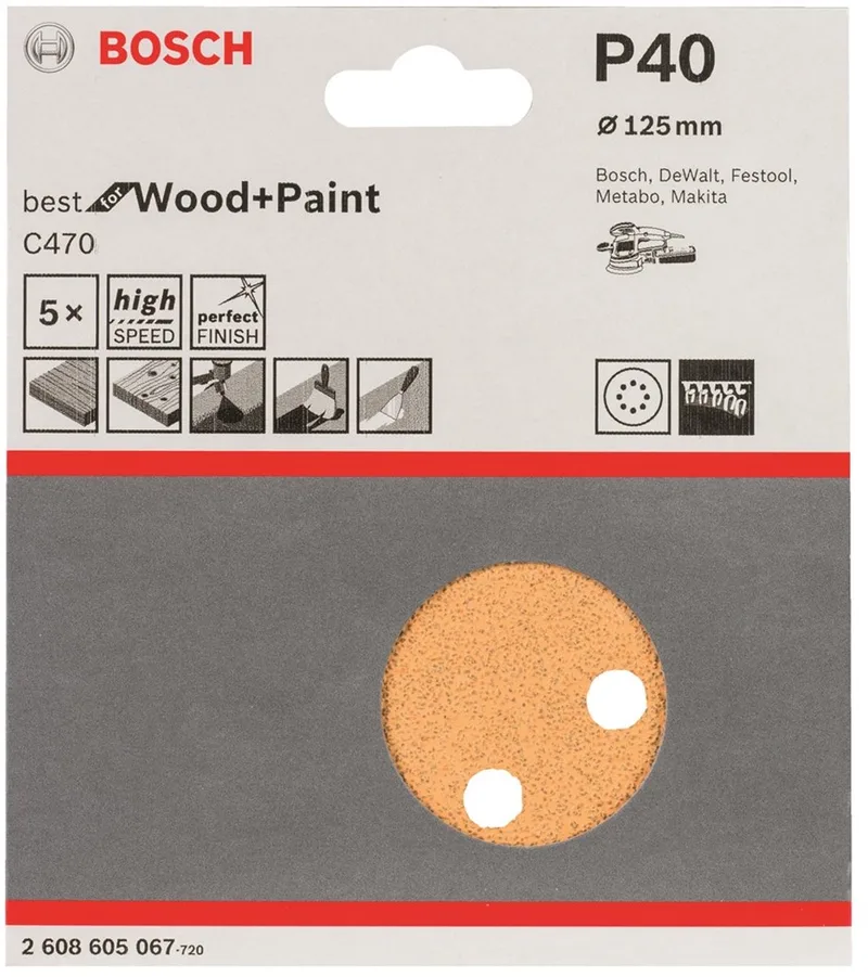 Bosch - 5-delige schuurbladenset 125 mm, 40 de Bosch Professional – image du produit