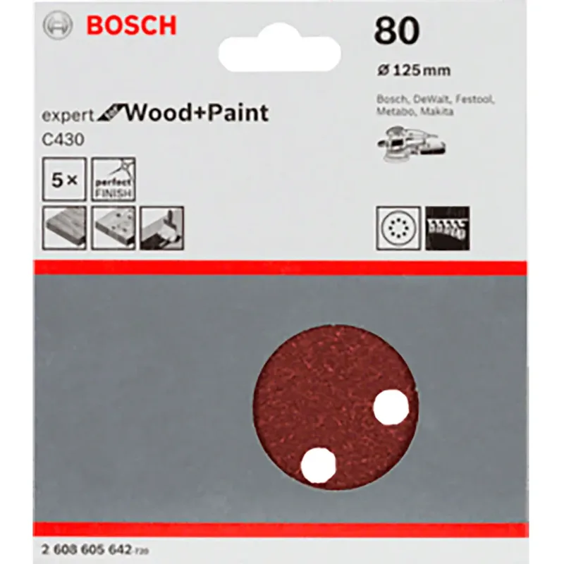 Accesorios C 430 D125 Mm Holzkörnung 80 5 Einheiten von Bosch – Produktbild 2 von 2