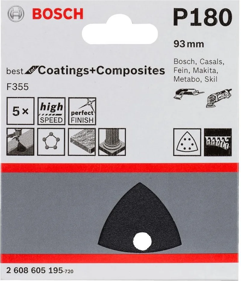 Bosch - 5-delige schuurbladenset 93 mm, 180 de Bosch Professional – image du produit 1 sur 2