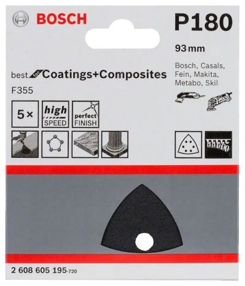 Bosch - 5-delige schuurbladenset 93 mm, 180 de Bosch Professional – image du produit 2 sur 2