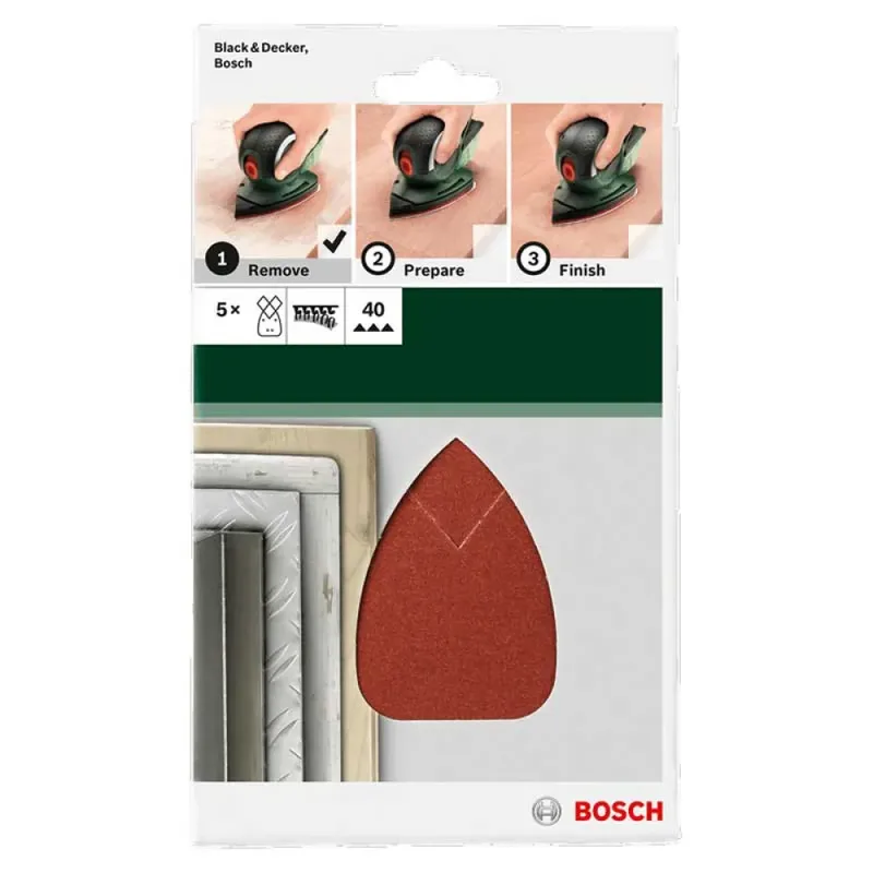 Bosch 5-delige schuurbladset voor multischuurmachines 95 x 135 mm - korrel 40 de Bosch Professional – image du produit 2 sur 2