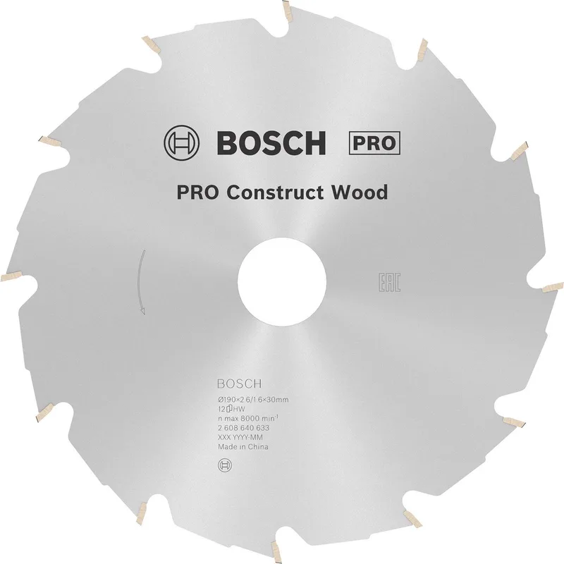 Cirkelzaagblad Construct Wood 190 x 30 x 2,6 mm - 12 tanden van Bosch – productafbeelding 1 van 2
