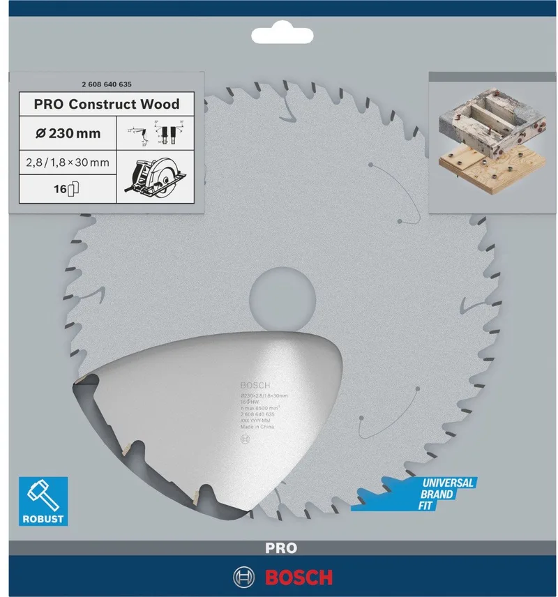 Cirkelzaagblad Construct Wood 230 x 30 x 2,8 mm, 16 von Bosch – Produktbild 1 von 2