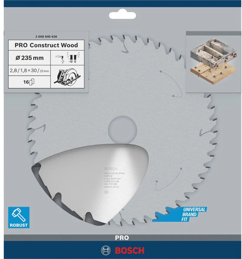 Cirkelzaagblad Construct Wood 235 x 30/25 x 2,8 mm, 16 by Bosch Professional – product image 1 of 2