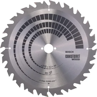 Cirkelzaagblad Construct Wood 315 x 30 x 3,2 mm - 20 tanden van Bosch – productafbeelding 1 van 2