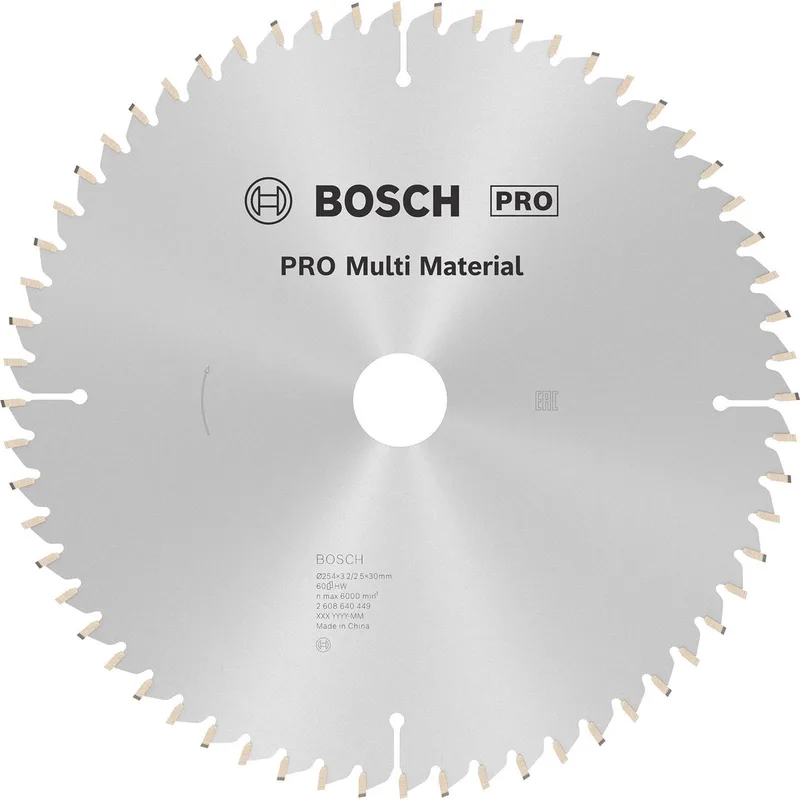 Cirkelzaagblad Multi Material 254 x 30 x 3,2 mm, 60 van Bosch – productafbeelding 1 van 2
