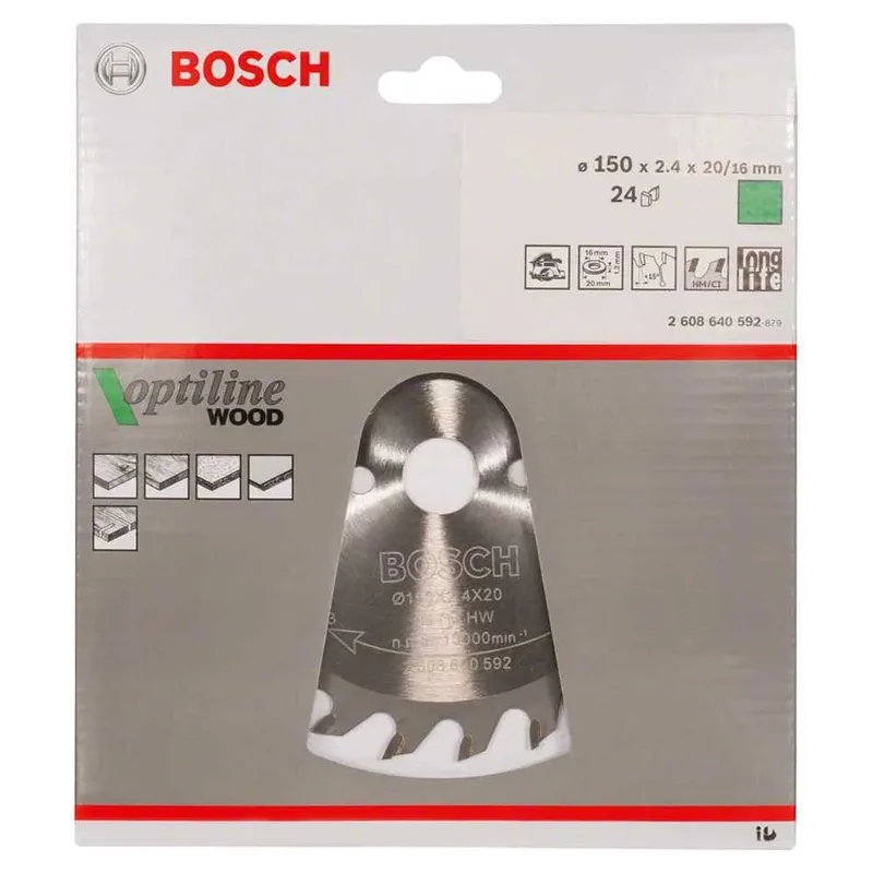 Cirkelzaagblad Optiline Wood 150 x 20/16 x 2,4 mm, 24 de Bosch Professional – image du produit 2 sur 2