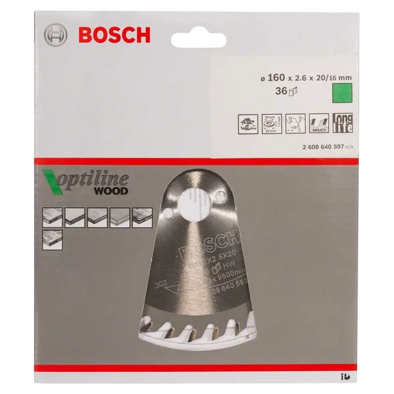 Cirkelzaagblad Optiline Wood 160 x 20/16 x 2,6 mm - 36 tanden de Bosch Professional – image du produit 2 sur 2