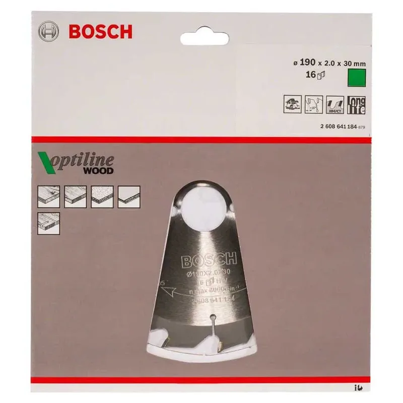 Cirkelzaagblad Optiline Wood 190 x 30 x 2,0 mm, 16 by Bosch Professional – product image 2 of 2