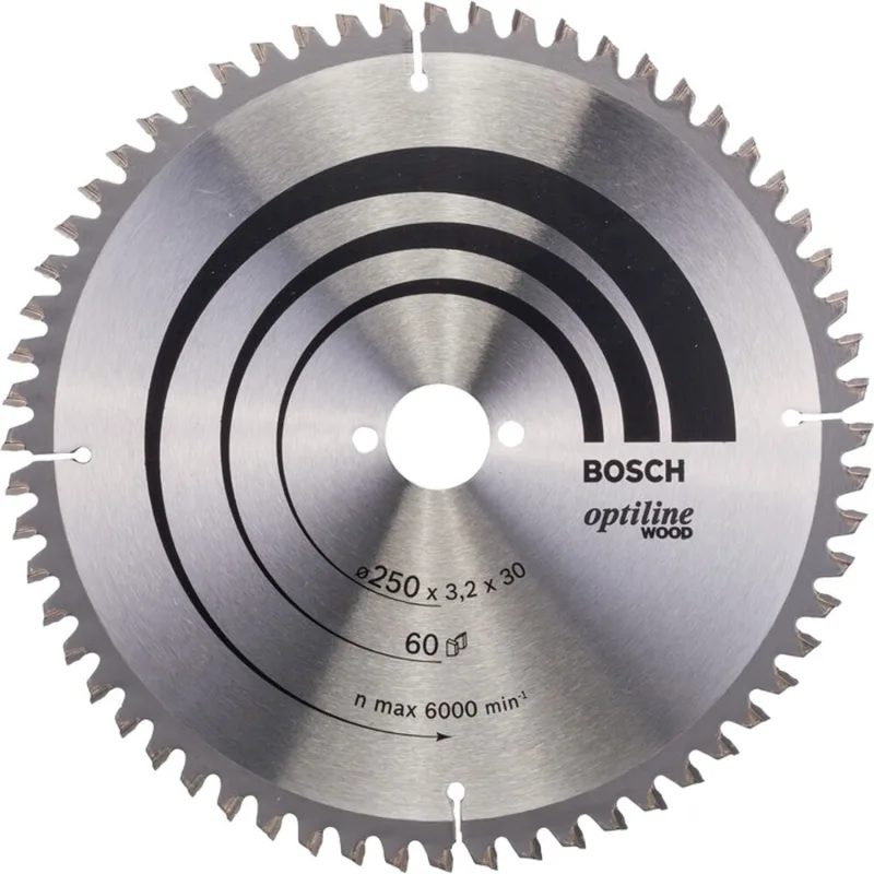 Cirkelzaagblad Optiline Wood 250 x 30 x 3,2 mm - 60 tanden van Bosch – productafbeelding 2 van 2