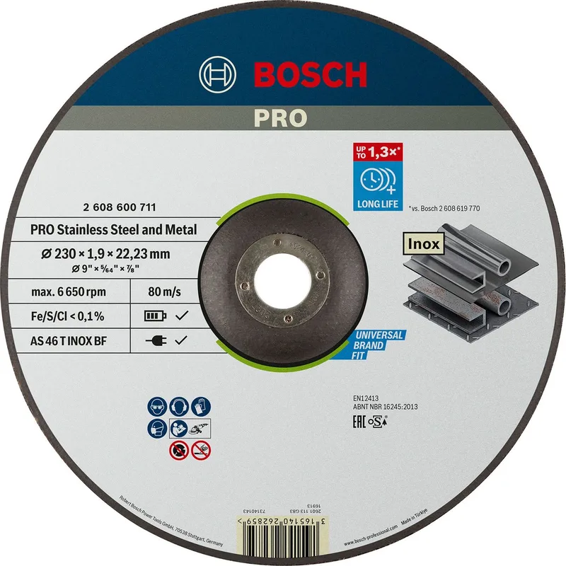 Doorslijpschijf gebogen Expert for Inox - Rapido AS 46 T INOX BF, 230 mm, 22,23 mm, 1,9 mm van Bosch – productafbeelding
