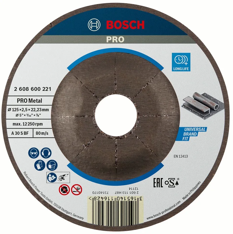 Doorslijpschijf gebogen Expert for Metal A 30 S BF, 125 mm, 22,23 mm, 2,5 mm van Bosch – productafbeelding