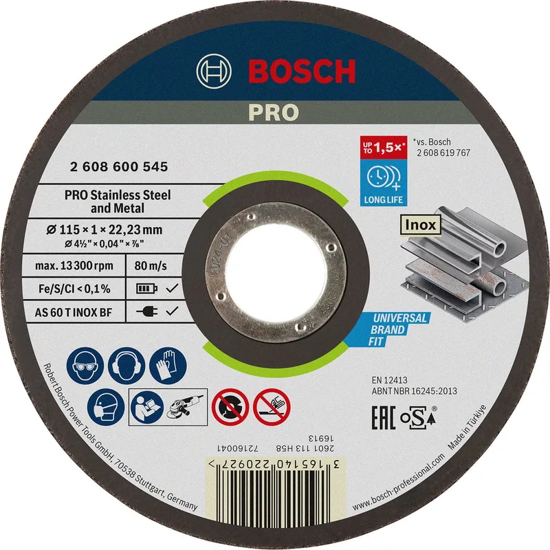 Doorslijpschijf recht Expert for Inox - Rapido AS 60 T INOX BF, 115 mm, 22,23 mm, 1,0 mm van Bosch – productafbeelding