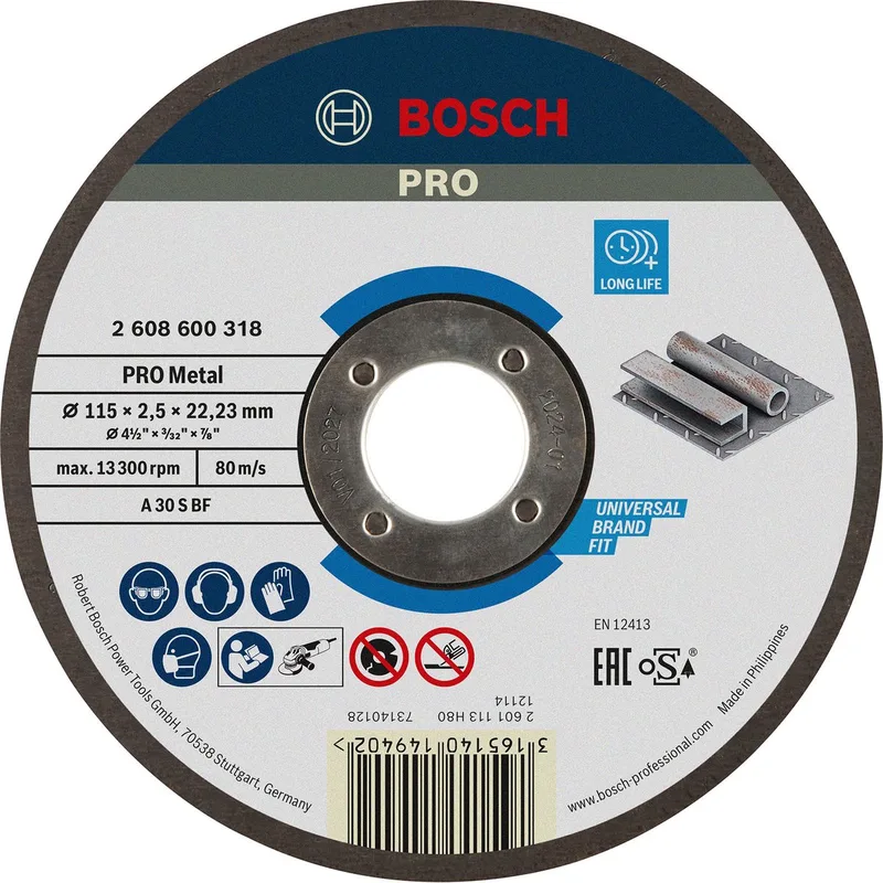 Doorslijpschijf recht Expert for Metal A 30 S BF, 115 mm, 22,23 mm, 2,5 mm van Bosch – productafbeelding