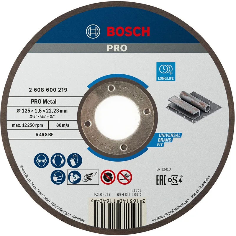 Doorslijpschijf recht Expert for Metal AS 46 S BF, 125 mm, 22,23 mm, 1,6 mm van Bosch – productafbeelding