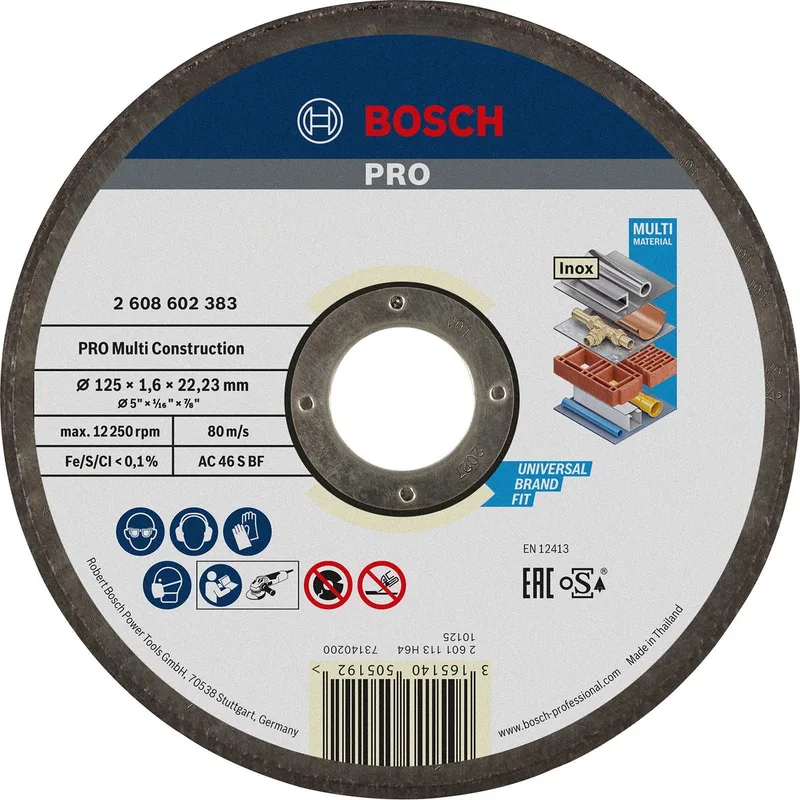 Doorslijpschijf recht Rapido Multi Construction ACS 46 V BF, 125 mm, 22,23 mm, 1,6 mm de Bosch Professional – image du produit