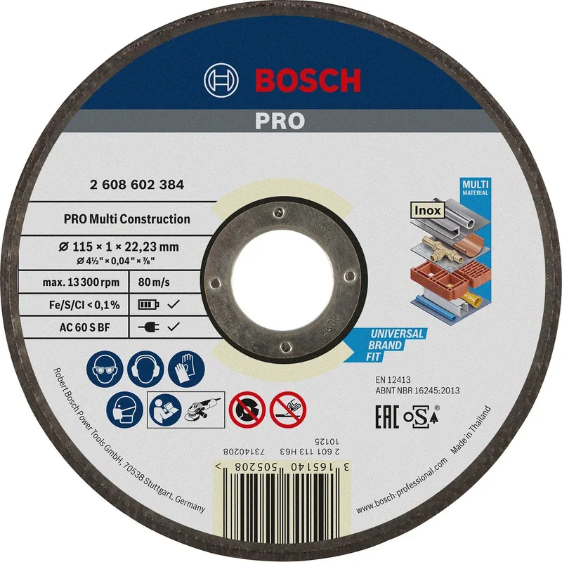 Doorslijpschijf recht Rapido Multi Construction ACS 60 V BF, 115 mm, 22,23 mm, 1,0 mm by Bosch Professional – product image