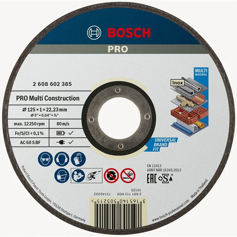Doorslijpschijf recht Rapido Multi Construction ACS 60 V BF, 125 mm, 22,23 mm, 1,0 mm by Bosch Professional – product image 1 of 2