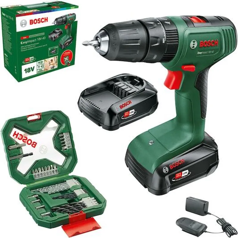 EasyImpact 18V-40 accu klopboorschroefmachine 18V Li-Ion + 2 accu's + lader + 34 accessoires fra Bosch Home & Garden – produktbillede