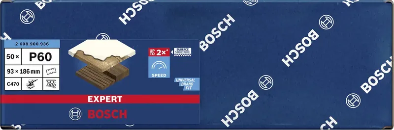 EXPERT C470 Schleifpapier mit 8 Löcher für Schwingschleifer 93 x 186mm G 60 10-tlg. für Exzenterschleifer by Bosch Professional – product image 2 of 2