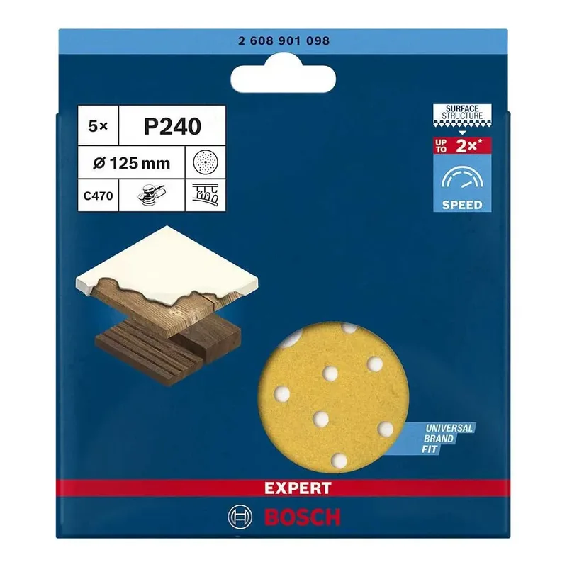 EXPERT C470 Willekeurige Orbitale Schuurpapier Geperforeerd 125mm 5-Pack fra Bosch Professional – produktbillede 3 af 5