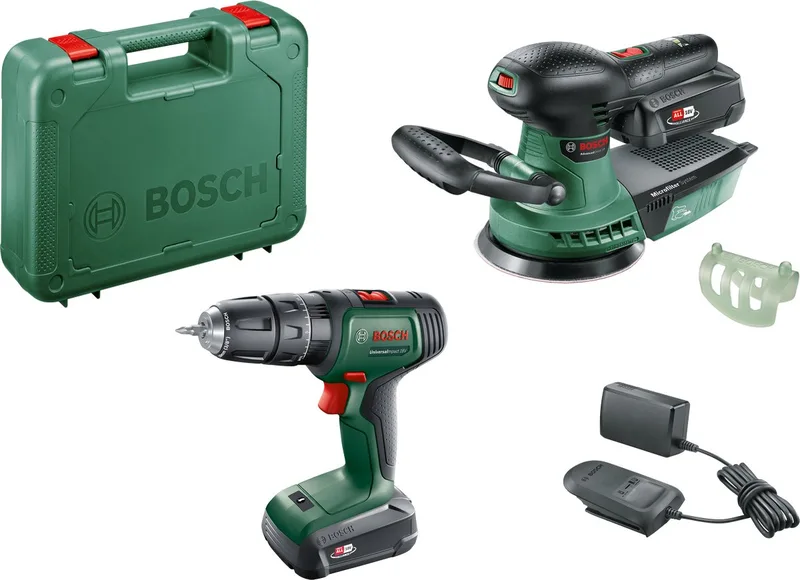 Gereedschapscombiset - UniversalImpact 18 accuklopboorschroevendraaier - AdvancedOrbit 18 excentrische schuurmachine - Met 2x 18 V accu en lader - Incl. koffer von Bosch Home & Garden – Produktbild