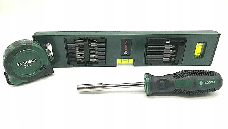 Gereedschapset: Bits, Waterpas, Meetlint & Schroevendraaier (20-delig) von Bosch Home & Garden, Grün – Produktbild 1 von 2