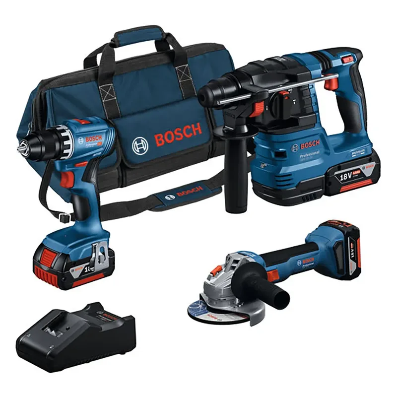Bosch Kit D´outils électriques Gsr18v-45+gws18v-8+gbh18v-22+3x4.0ah+b de Bosch Professional – image du produit 1 sur 6