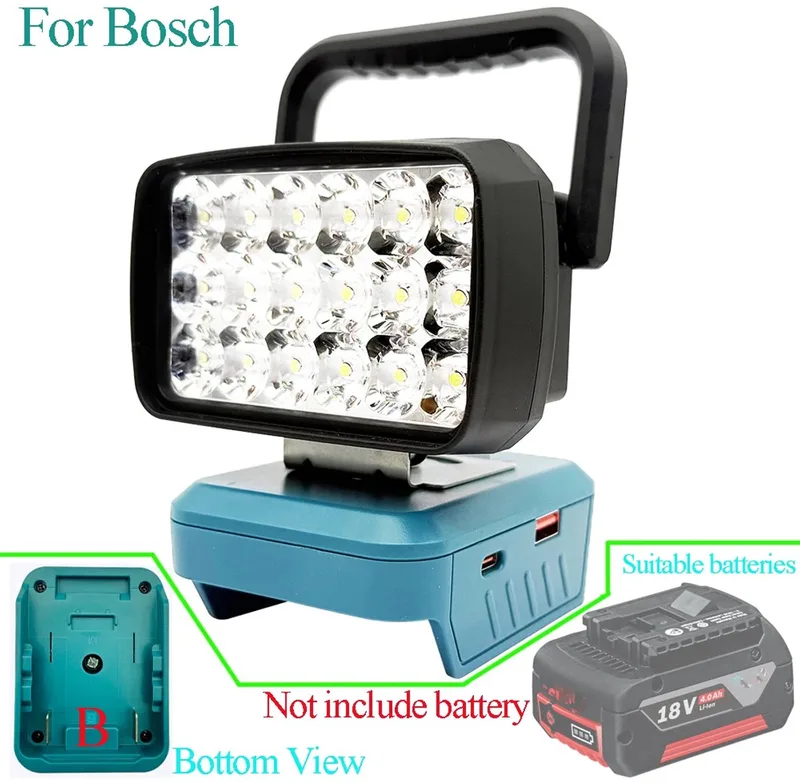 LED Werklamp & Powerbank - Geschikt voor Bosch 18V Li-ion Accu - 1500 Lumen - USB & Type-C Snelladen - 18 LEDs - 10W von Bosch Home & Garden, Blau – Produktbild