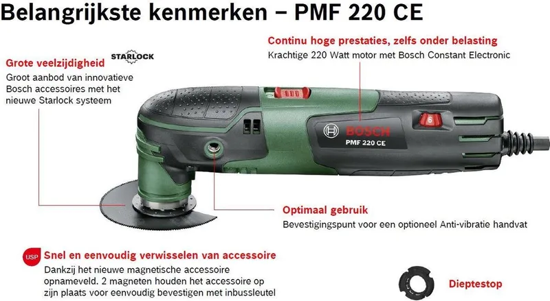 PMF 220 CE Multitool - op snoer - Oscillerend - 220 W - Incl. 9 accessoires en koffer by Bosch Home & Garden – product image 1 of 4
