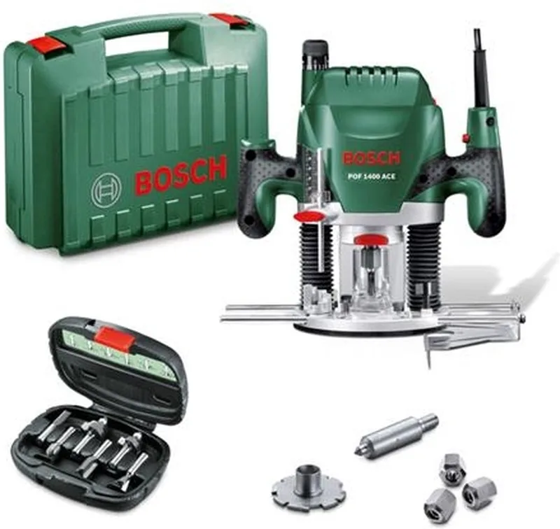 POF 1400 ACE bovenfrees incl. 6-delige frezenset in koffer - 1400W fra Bosch Home & Garden, Grøn – produktbillede