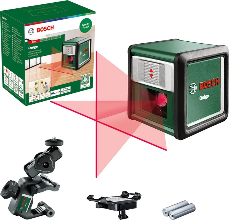 Quigo III - Kruislijnlaser - Inclusief Universele Klem MM2 - Adapter plaat - Batterijen de Bosch Home & Garden – image du produit